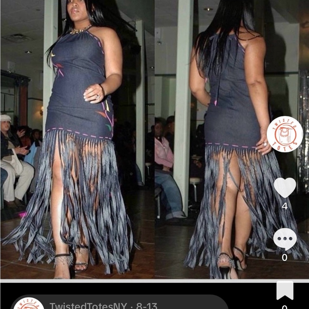 Stylish Fringe Dress in Blue Denim